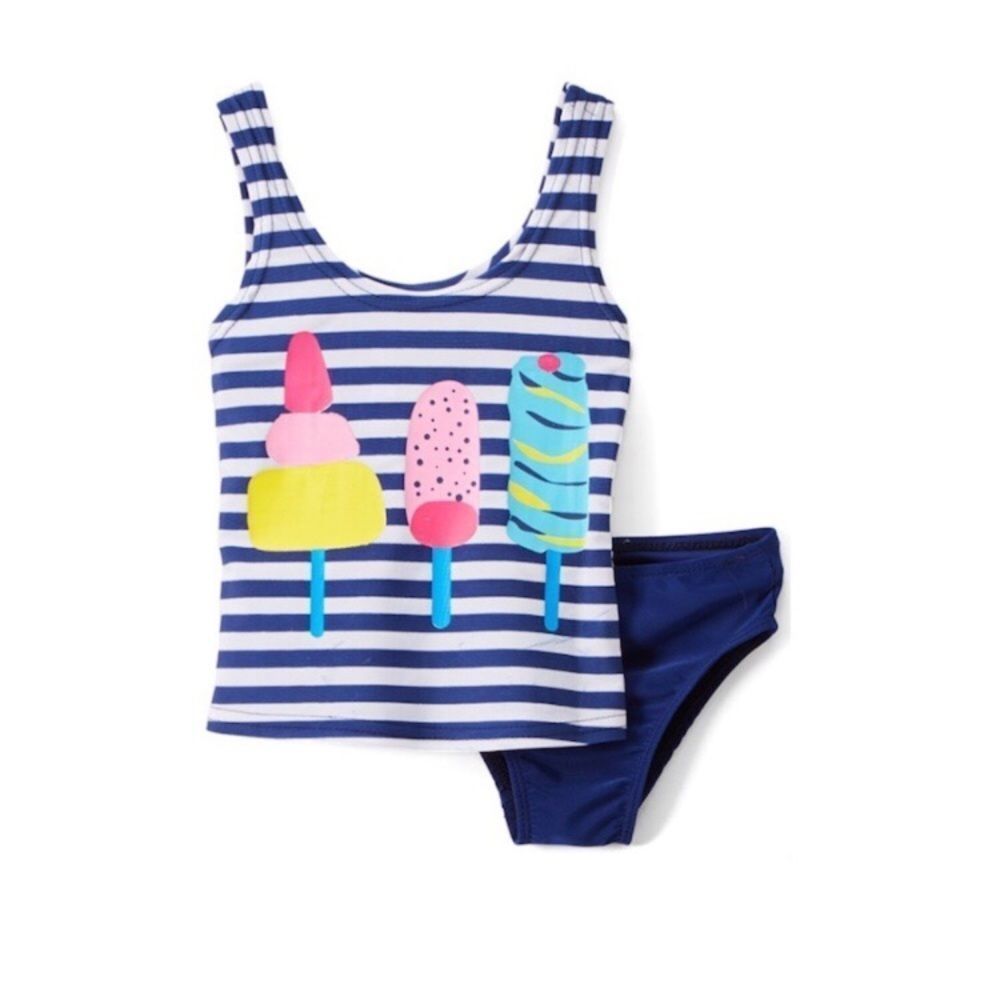 Blue and White Striped Two Piece Tankini Set With Three Ice Cream Cones NWT
